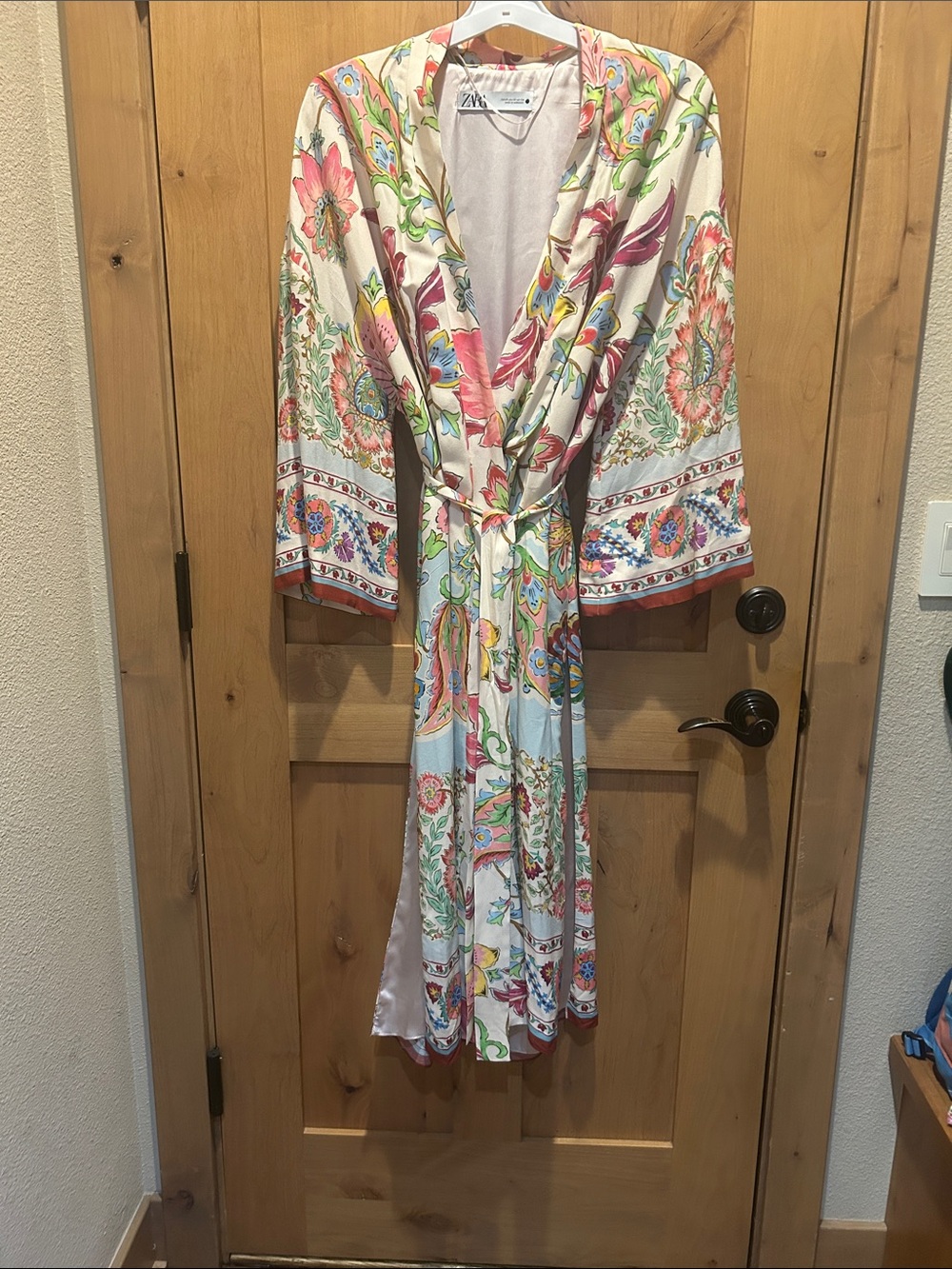 Zara Cream Floral Maxi Wrap Dress with Multicolor Paisley Print